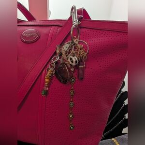 Coach Vintage Pink Signature Stripe Perforated Leather Carryall Tote bag
